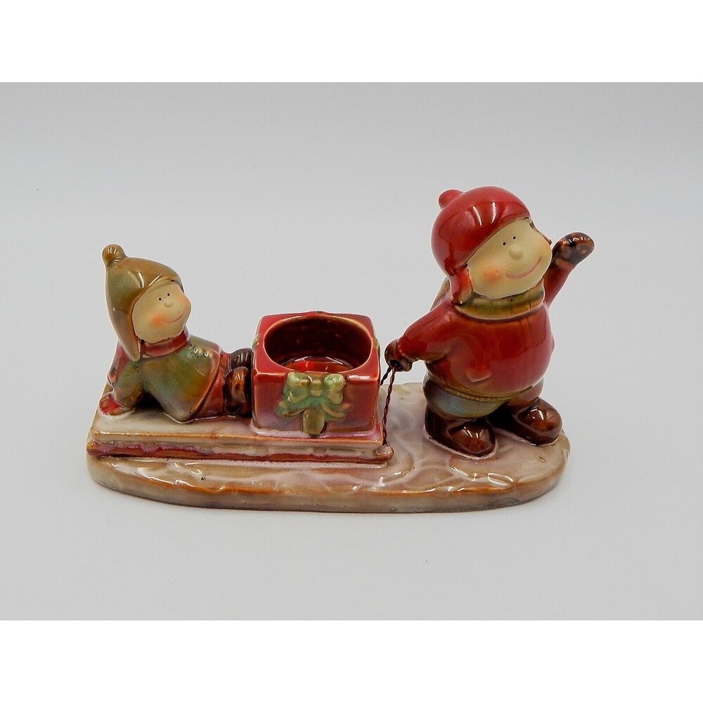 Yankee Candle Tea Light Holder by Ronnie Walter Kids With Sled Winter Holiday
